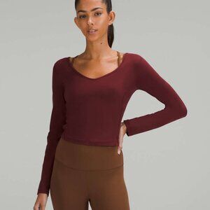 Lululemon Women’s Burgundy V-Neck Fitted Long Sleeve Align Crop Top